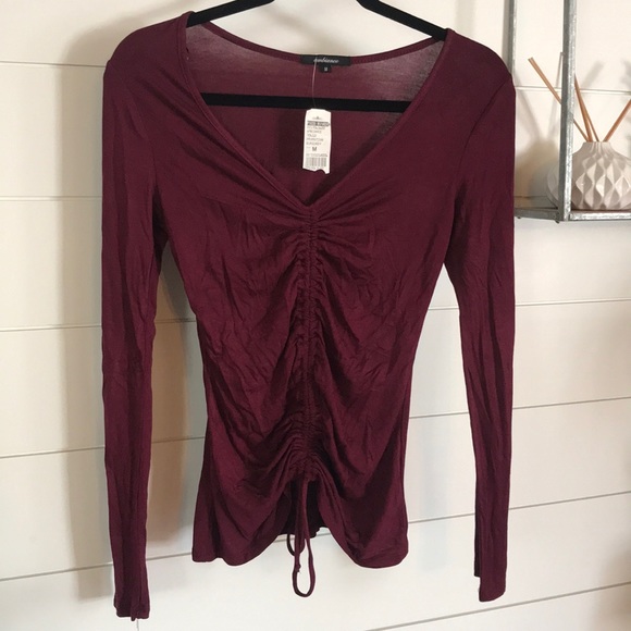 Ambiance Tops - Burgundy Tie Cop top long sleeve shirt - Medium